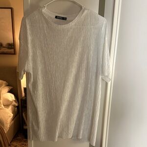 Bershka Ivory Crinkle Short Sleeve Tee